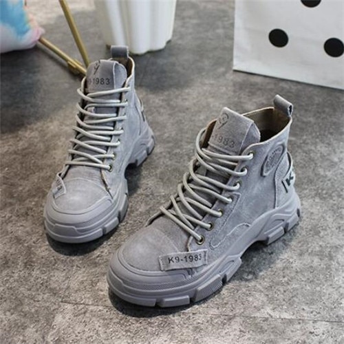 frühjahr neue damen schuhe herbst komfortable Martin leder stiefel dicken knöchel stiefel weibliche L1173: Grau / 40