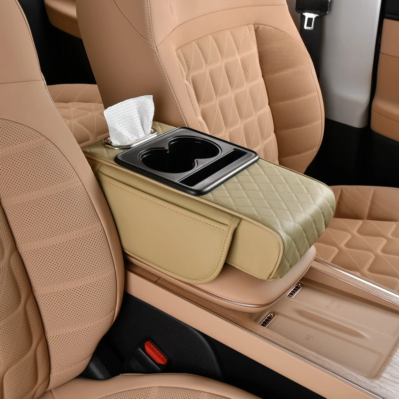 Caja de reposabrazos para coche, almohadilla de altura gruesa de 7,5 cm, cojín para reposabrazos con bolsillo, portavasos de tejido, soporte para codo de algodón con memoria, almohadilla de altura: Gris