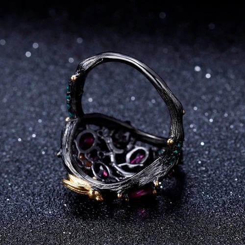 Bohemen Luxe Zwarte Goud Tungsten Vintage Trouwringen Voor Vrouwen Rood Groen Zirkoon Inlay Bee Vinger Ringen Boho Sieraden