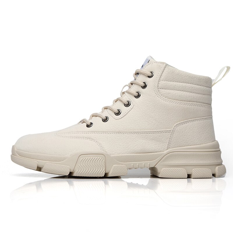 Korkea toppi syksy nahka miehet työkalut nilkkurit kevyet lenkkarit miesten urheilutenniskengät tennis masculino chaussure homme jalkineet: Beige / 9.5