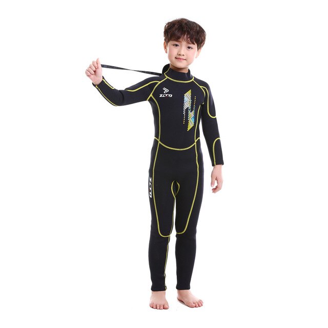 Kids Scuba One-piece 2.5 MM Diving Suit Neoprene Snorkeling Wetsuit Boys And Girls Keep Warm Long Sleeves UV protection SwimWear: Green / XS