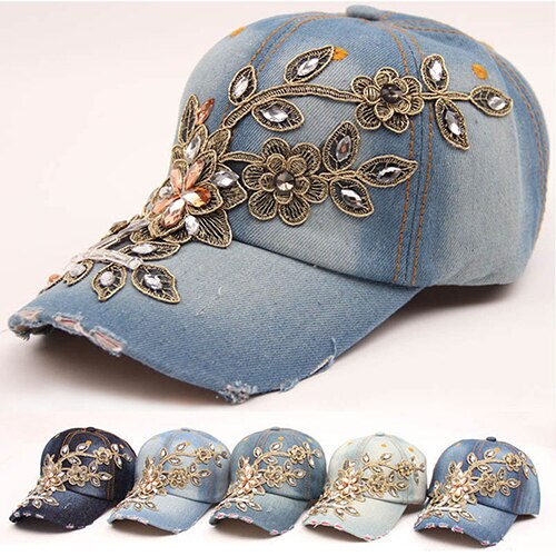 Gorro vaquero con incrustaciones de diamantes de imitación de verano para mujer