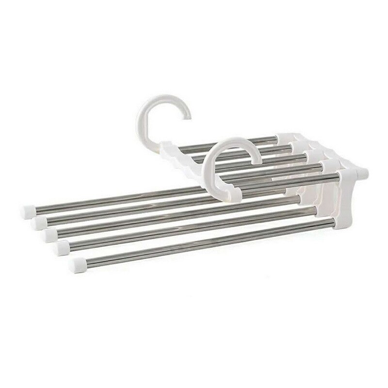5 In 1 Rvs Magic Broek Rack Multi-layer Magic Multifunctionele Hanger: white