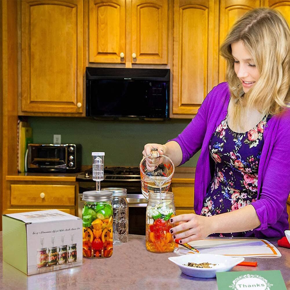 Masonburk med vid munstycke med fermenteringslock och luftsluss för hushållskök 66cy