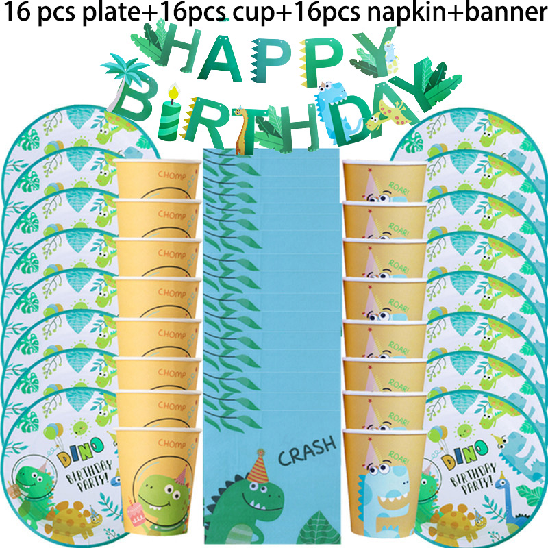 Dinosaur Disposable Tableware Dino birthday Party Decoration paper Napkin Plate Cup Kids Boy Jungle Safari Party Baby Shower: army green