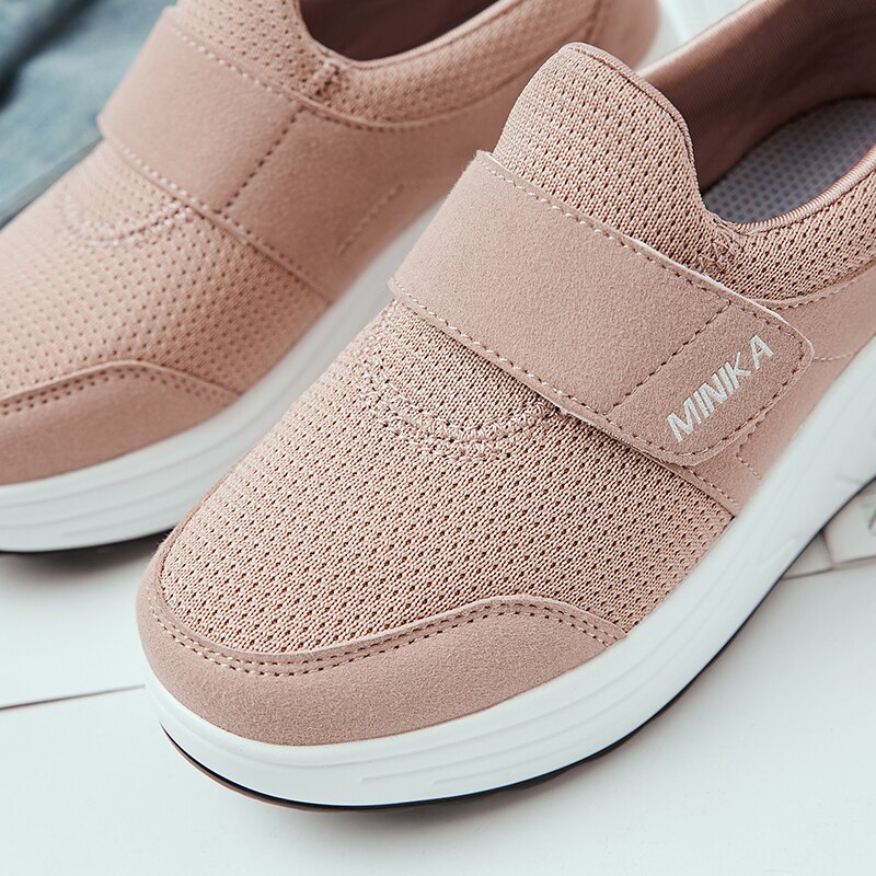 Platform minika sko sneakers kvinder fitness sko dæmpende sportssko wedge sneaker åndbar mesh casual deportivas con cuña