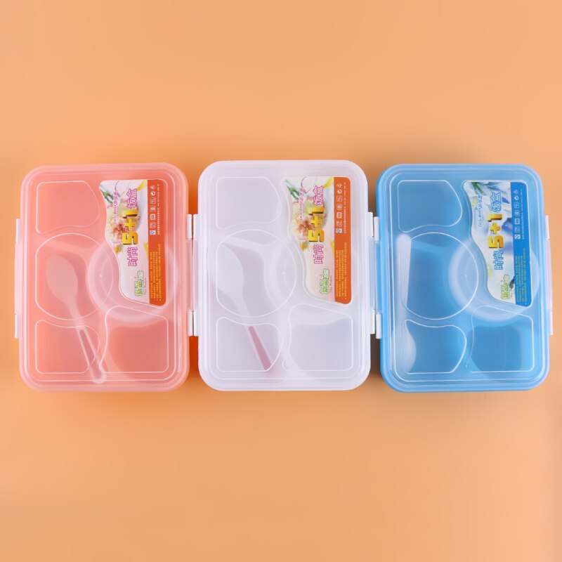 The Portable Five-Point Grid Lunch Box Microwave Lunch Box Fruit Food Storage Box Outdoor Picnic Lunch Box