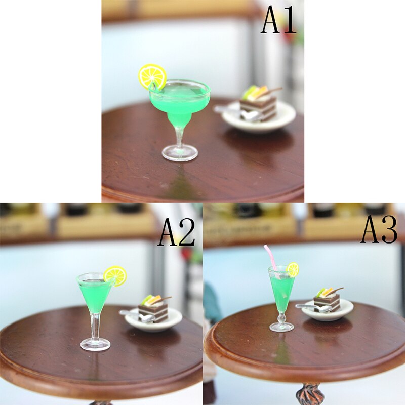 1Pcs Mini Cocktail Cup Simulatie Drank Glas Model Speelgoed Hars Poppenhuis Decoratie Schaal 1/12 Poppenhuis Miniatuur Accessoires
