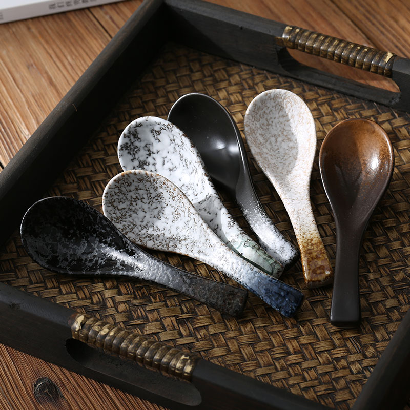 Soup spoon Japanese retro ceramic spoon spoon spoon rice spoon soup eating spoon soup spoon household
