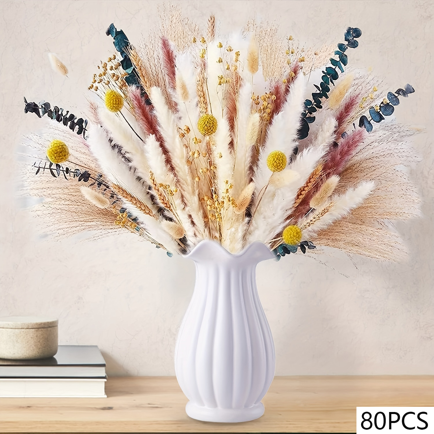 80 pz fiori secchi pampa codice di coniglio mazzo di erba floreale decorazioni per matrimoni conservare foglie di eucalipto canne decorazione vaso per la casa: Blu