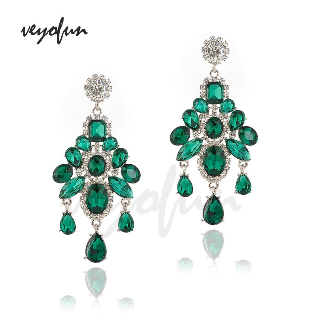 Veyofun Vintage Crystal ZA Earrings Luxury Party Dangle Earrings Jewelry for Woman: green