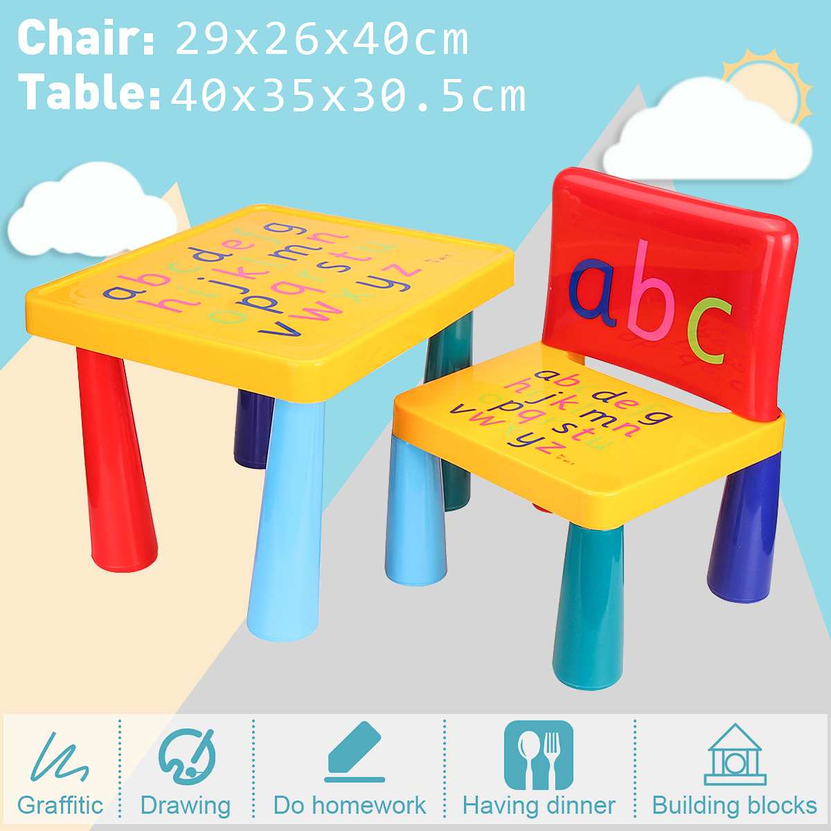 LazyChild Folding Children Chair Table Set Kids Playing Study Writing Drawing Table Home School Children Furniture Set