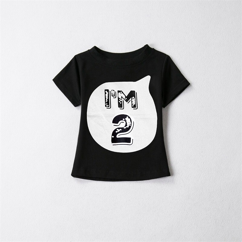 Trendy Peuter Baby Zomer T-shirts Tops Kinderen Kleding Tees Baby Meisje 1 2 3 4 Jaar Verjaardag Party Wear Kids jongens Kleding: HI2
