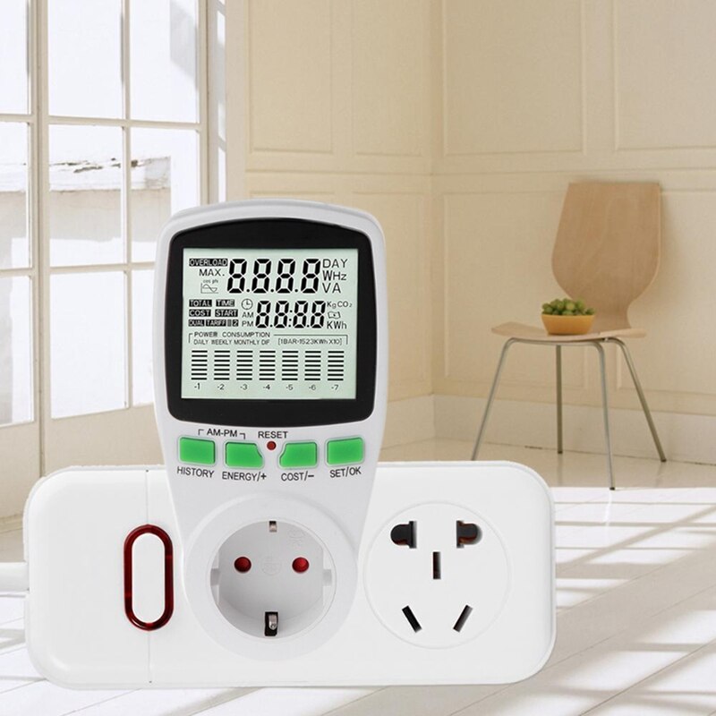 Stroomverbruik energieverbruik wattmeter elektriciteitsverbruik monitor stopcontact nauwkeurige eu-stekker