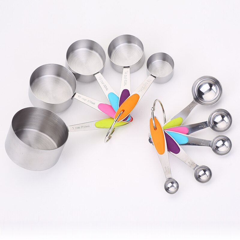 Cuchara con escala de medición de acero inoxidable, juego de tazas y cucharas medidoras de silicona para cocina, utensilios de medición de café y azúcar para hornear: Cups and Spoons