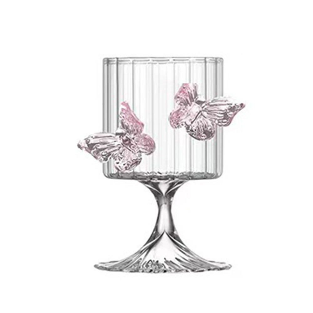 Light Luxury Glass Goblet With Butterfly Ornament Heat-Resistant Stripe Wine Glass Household Cold Drink Glasses Party Supplies: green