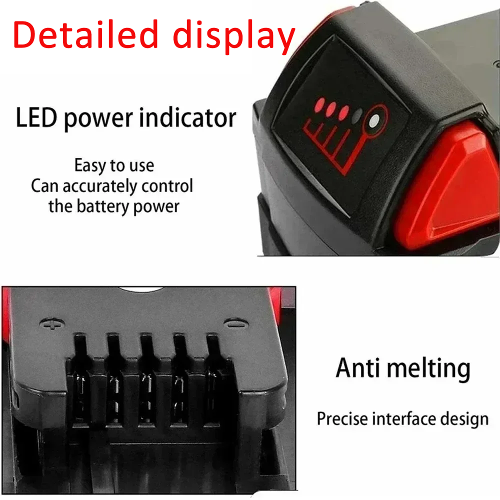 For Milwaukee M18 Power Tool Battery, Charger, BR, XC, 18V, 6000mAh/9000mAh/12000mAh M18B5, 48-11-1860, Built-in 18650 Battery