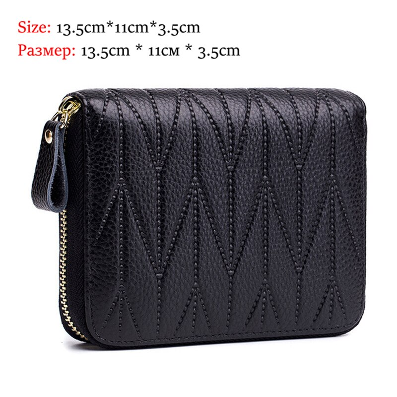 ¡Novedad! Billeteras de piel de vaca auténtica para mujer, Carteras largas para mujer, cartera para teléfono, tarjeteros para pasaporte, cartera de mano de gran capacidad: Short-1 Black