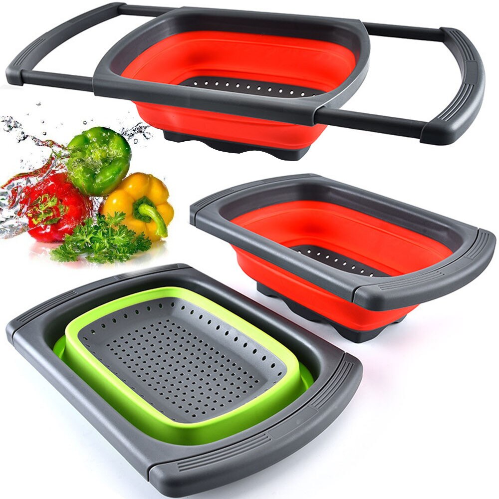 Passoire rétractable pliable en silicone au-dessus de l'évier avec poignée, passoire pliable de cuisine, bols, panier de filtre à eau de vidange