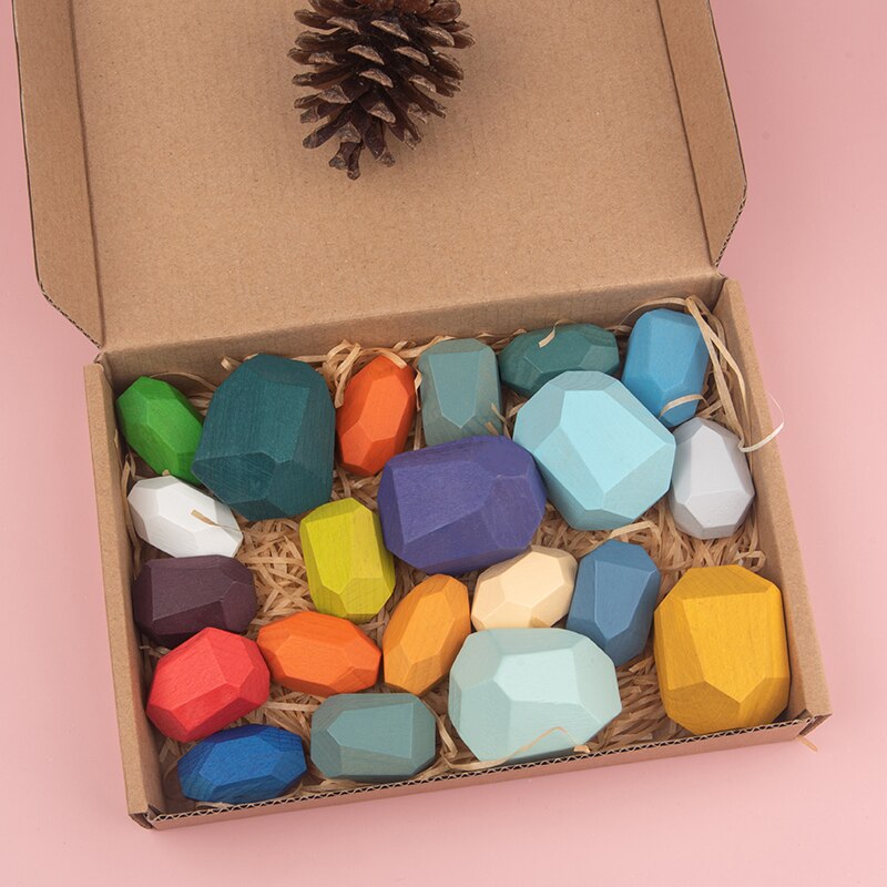 Houten Gekleurde Steen Bouwstenen Creatieve Nordic Stijl Stapelen Spel Jenga Regenboog Houten Stone Educatief Houten Speelgoed: 21PCS D