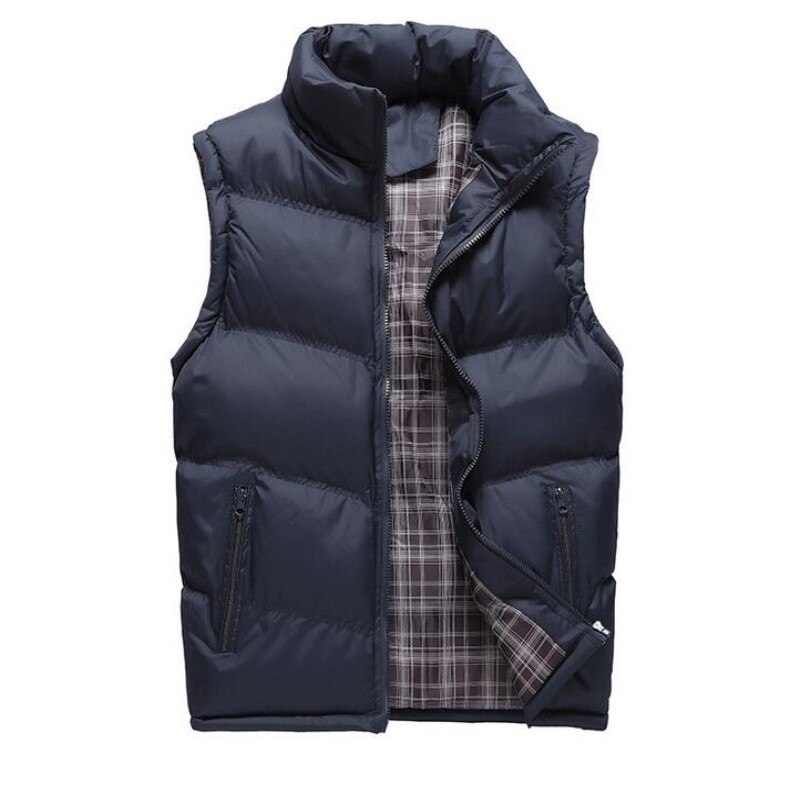 chaqueta para hombre chaleco sin mangas invierno primavera Casual abrigos masculinos de algodón acolchado para hombre chalecos con cremallera hombres espesar chaleco 4XL: navy / 4XL