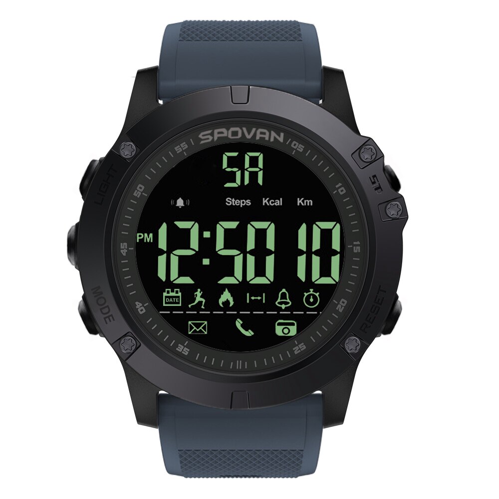 Bluetooth Stappenteller Sporthorloge Outdoor Digitale Smart Sport Horloge Mannen Stappenteller Horloge Voor Ios En Android 50M Waterdicht: Blue PR1-1