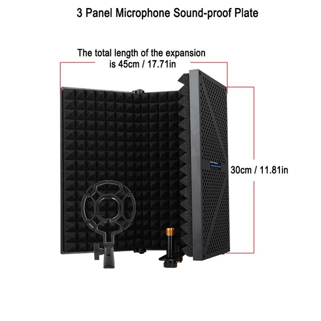 Kit de protection d&#39;isolation de Microphone, bouclier d&#39;isolation de Microphone Compact avec support de micro de bureau, réflecteur de mousse insonorisant pour micro: Black