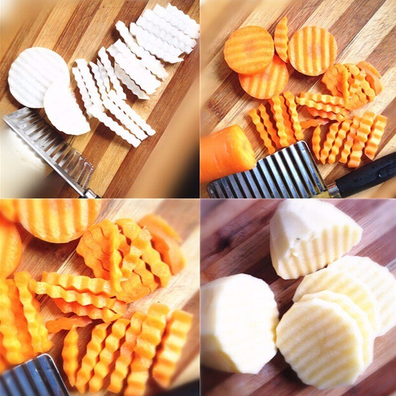 ONEUP-cortador ondulado de patatas fritas de acero inoxidable, accesorios de cocina, rebanador de plátano, frutas, cuchillo ondulado de patatas