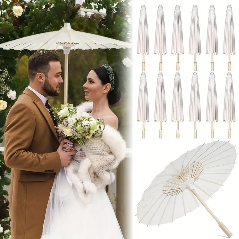 30-1PCS Wit Papier Parasol Paraplu DIY Foto Cosplay Prop Bamboe Paraplu Voor Bruiloft Zomer Strand Decor