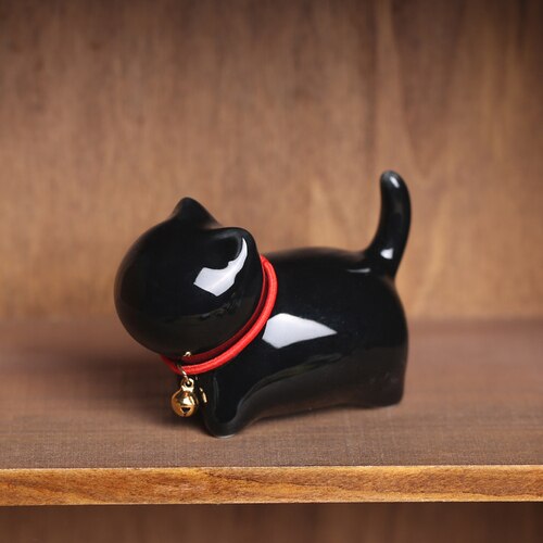 Chinese ru kiln kitten cute tea pet figures small decoration ceramic ornaments tea ceremony zen pen holder holder cat: little black cat
