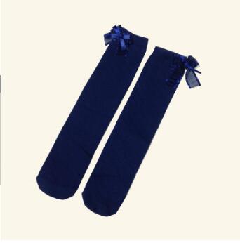 Chaussettes hautes en coton pour enfants, motif dessin animé, imprimé chat, renard: blue bow side