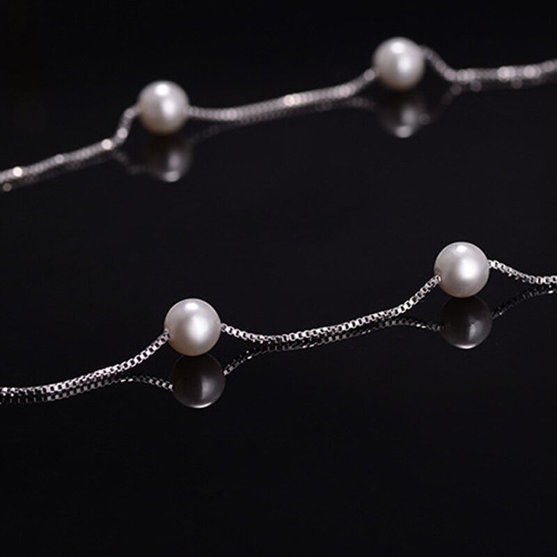 Colar de prata esterlina feminino 925, corrente de pérola e pingente, joia para mulheres, estilo simples feita à mão, presente de casamento faça você mesmo