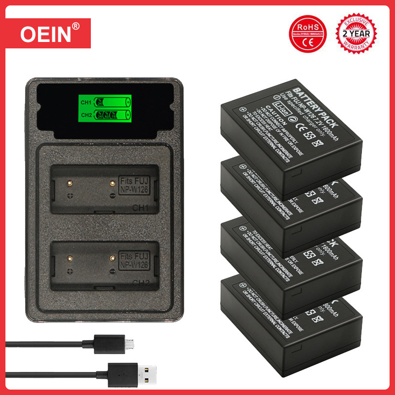 4 stk 1260 mah np -w126 np w126 np-w126s w126s batteri + ledet dobbel lader for fuji x-pro 1 xpro 1 x-t1 xt1,hs30 exr  hs33 exr x pro 1: Hvit