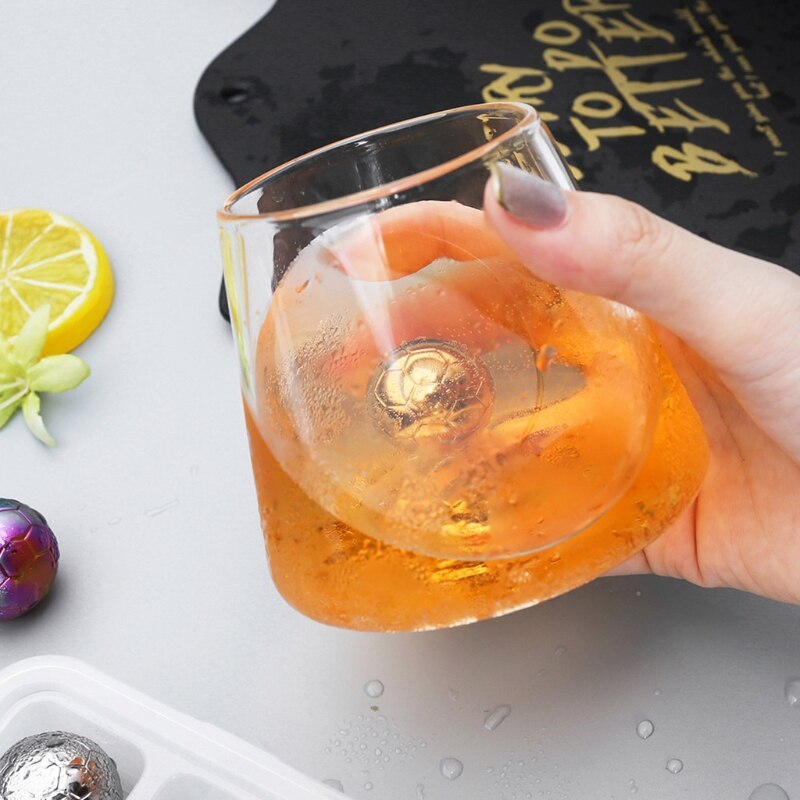 Round Sphere Soccer Ball Ice Cube Molds Stainless Steel Ice Cubes Reusable Bar Whiskey Beverage Cooler Chilling Stone Drinking