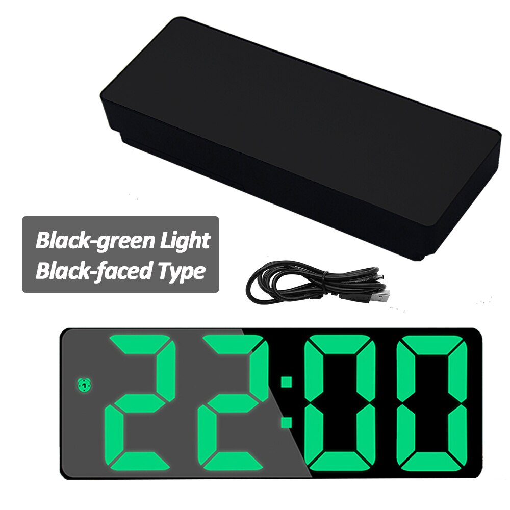 Digital Alarm Clock LED Screen Electronic Clock Large Number Display Clocks Digital Table Clocks With Voice Control Function: Black-Green-Black