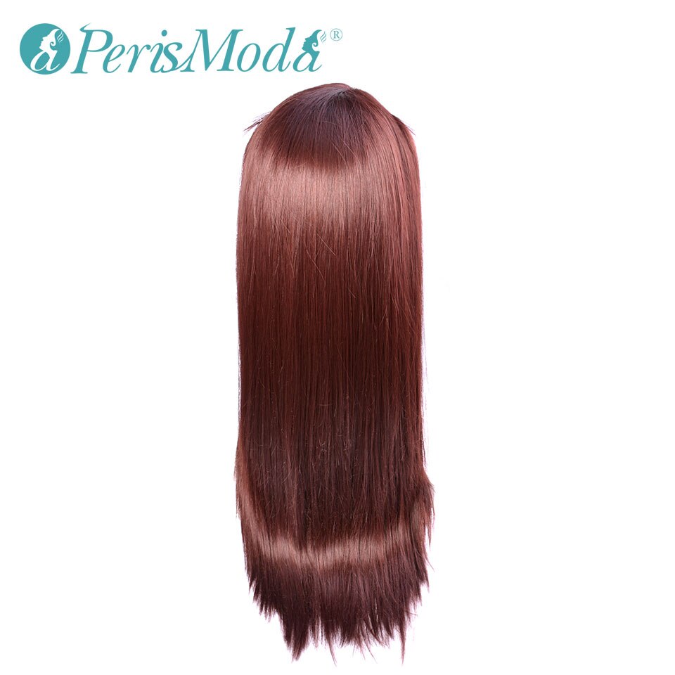 Pelucas frontales de encaje sintético para mujer, pelo largo liso, marrón oscuro, Morado, rojo, resistente al calor, pelucas de pelo sintético: Dark Brown