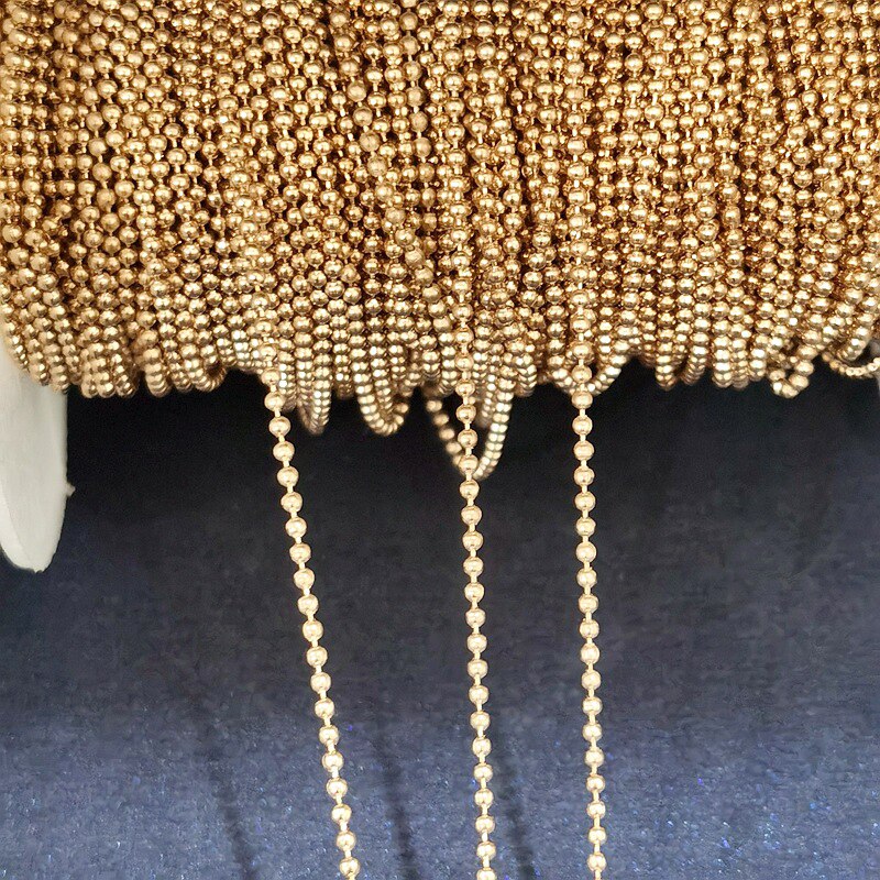 2meters 1-1.5mm Beaded Ball Chains for DIY Bracelet Necklace Jewelry Making Copper Cable Link Chain Components: KC Gold / 1mm