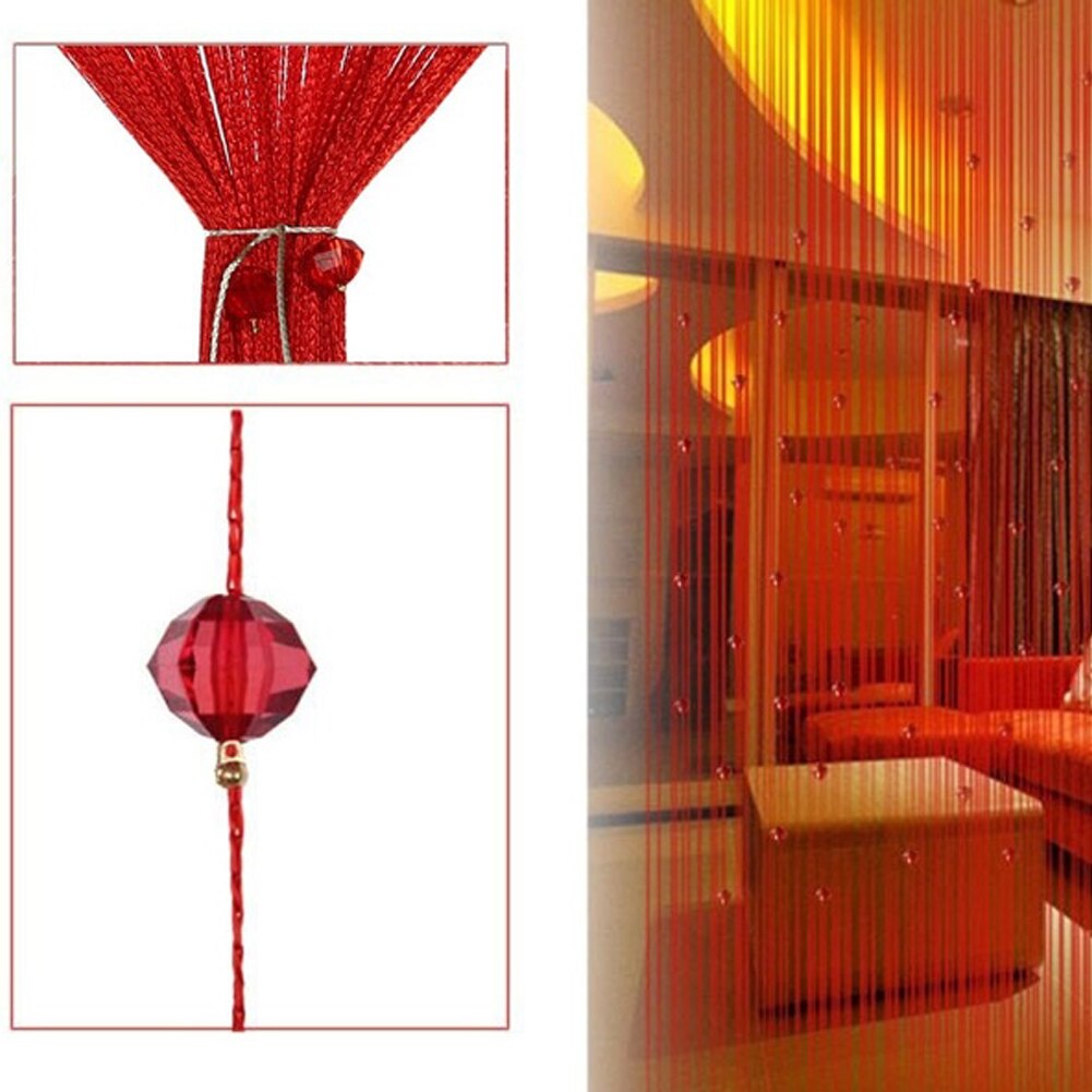 2m ménage porte rideau cordes cristal perle frange rideau chaîne romantique salon chambre fenêtre: Red