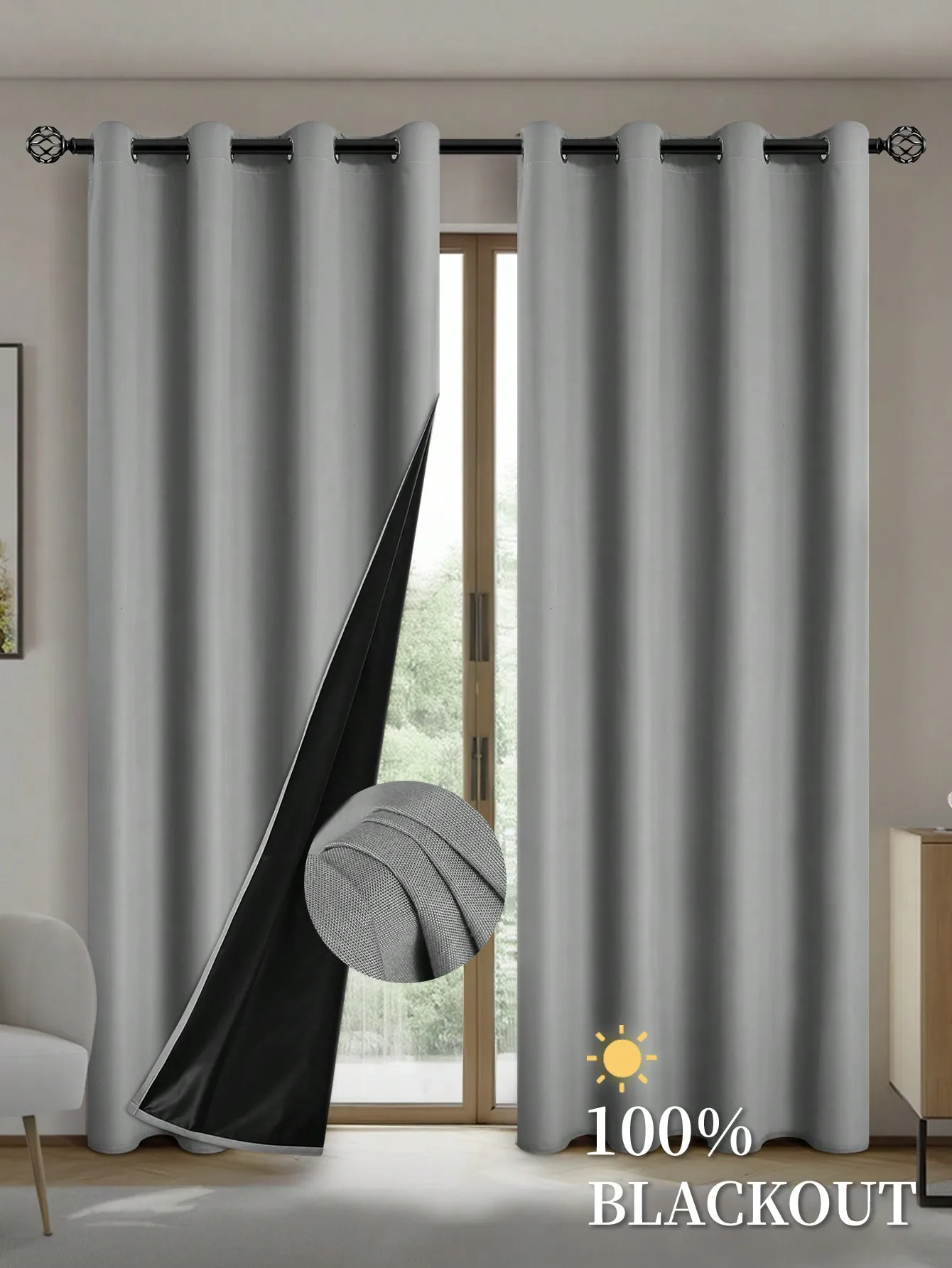 Cortinas opacas con forro aislante recubierto, adecuadas para sala de estar, dormitorio, cocina, decoración del hogar, decoración de la habitación, 2 uds.