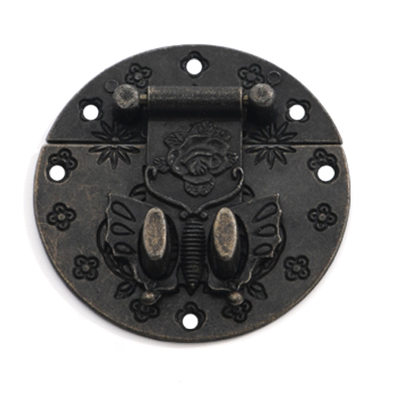 Ronde Vlinder Sluiting Houten Doos Hangslot Antieke Decoratieve Klink Lock Kast Gesp Doos Accessoire Anti-Corrosie: 3