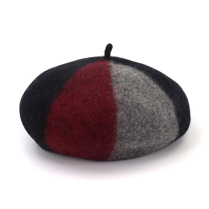 Otoño Invierno boina 100% boinas de lana gorras para las mujeres de lujo chica sombreros para dama Multicolor calabaza sombrero pintor sombrero para mujer: Black