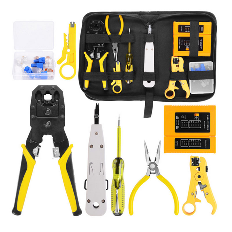 12 sztuk zestaw robić naprawy kabli sieciowych testowanie linii telefonicznej RJ-11 RJ-45 wielofunkcyjny zaciskania śrubokręt szczypce zestaw narzędzi