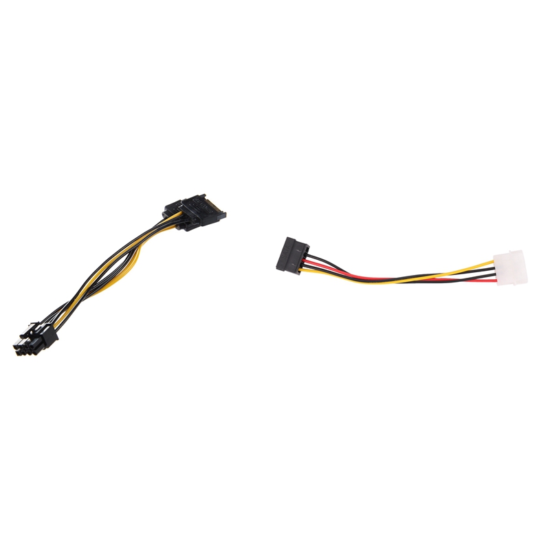 2PCS Dual 15 Pin SATA Male To PCIE 8Pin(6+2) Male Video Card Power Cable With 4-Pin To SATA Power 15-Pin Connector Cable