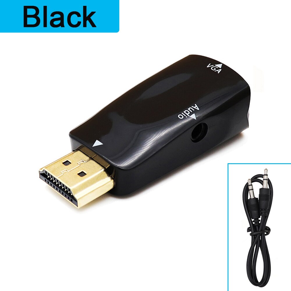 HDMI-compatible Male to VGA 15 Pin Female Adapter 3.5mm Jack Audio Cable Converter 1080P For PC Laptop TV Box Display Projector: Black