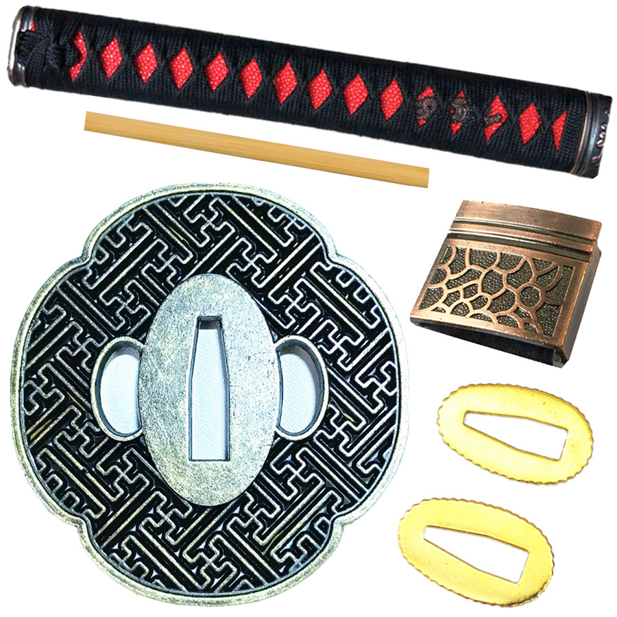 Japanese Samurai Sword Katana/Wakizashi/Tanto Guard Accessory Set Kirsite Tsuba+Menuki+Fuchi+Kashira+Handle+Habaki+Seppa: A