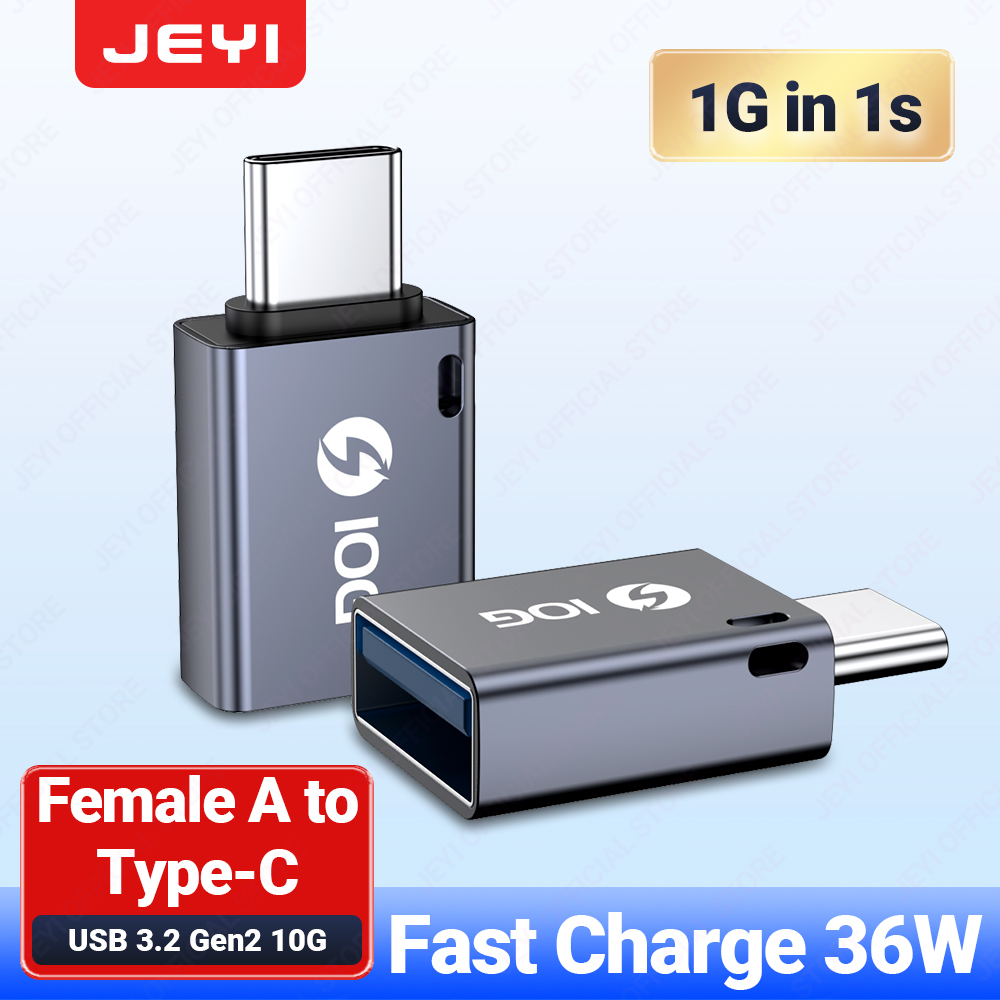 JEYI USB 3.2 to Type C OTG 10G Adapter, 36W Fast Charge Type C to USB 3.2 Converter, Male C to C 40Gbps Support Thunderbolt 3: WHITE