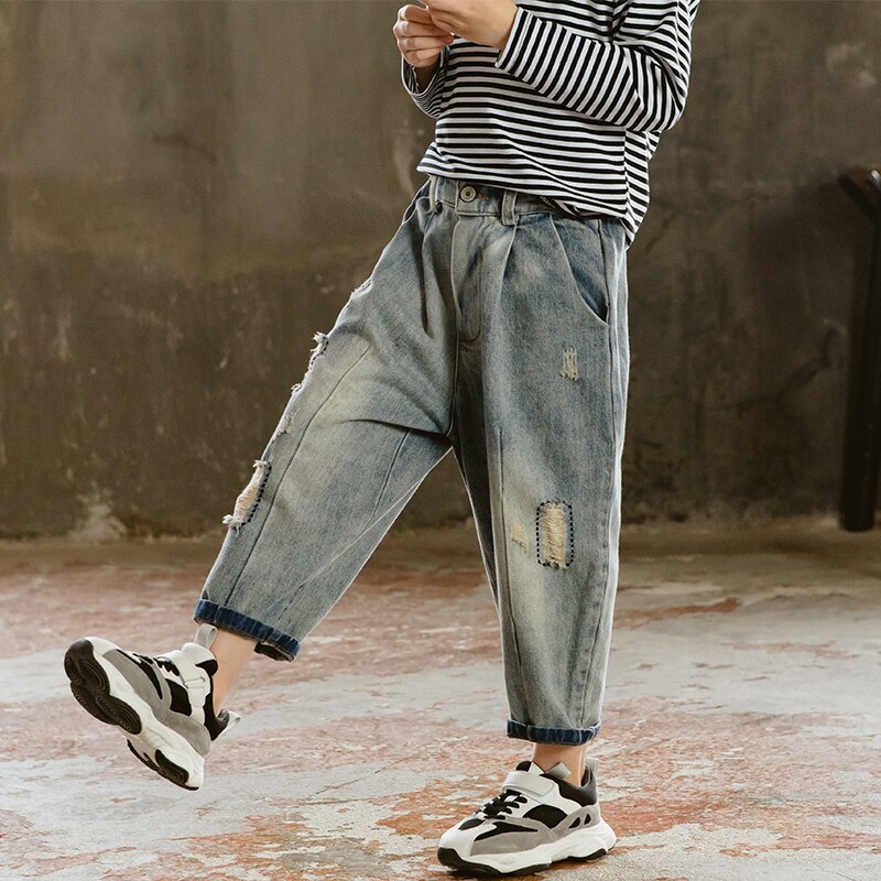Moderne enfants vêtements filles jean 7 8 9 10 ans filles trou cassé jean pantalons de survêtement en vrac enfants déchiré jean filles Denim pantalon