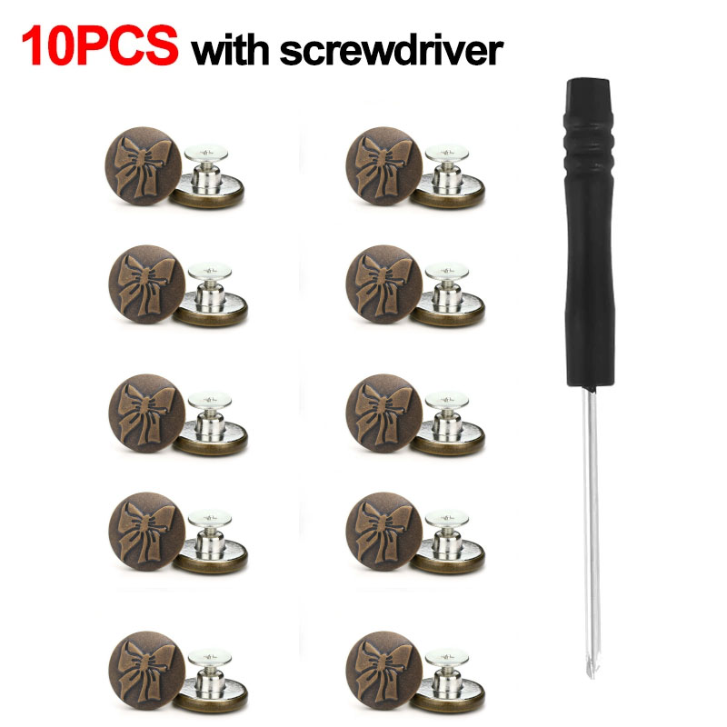 Botones de Metal para pantalones vaqueros, Kit de reparación de botones de tornillo sin costura, hebillas vaqueros extraíbles sin clavos, 17mm, 10 Uds.: Amarillo cálido