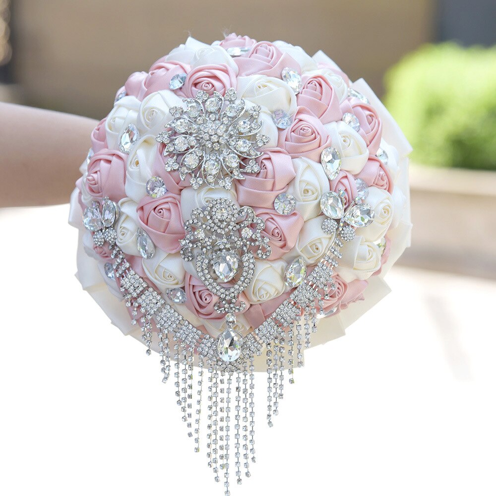 Tassel Diamond Wedding Bouquet White Ivory Pink Burgundy Crystal Silk Rose Wedding Flowers Bouquet De Mariage Bridal Bouquets