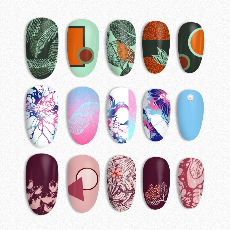 Nagelstempelplaten rechthoekige nagelsjabloon bloemen bladeren geometrische patronen manicure nagels stempelplaten herfstthema
